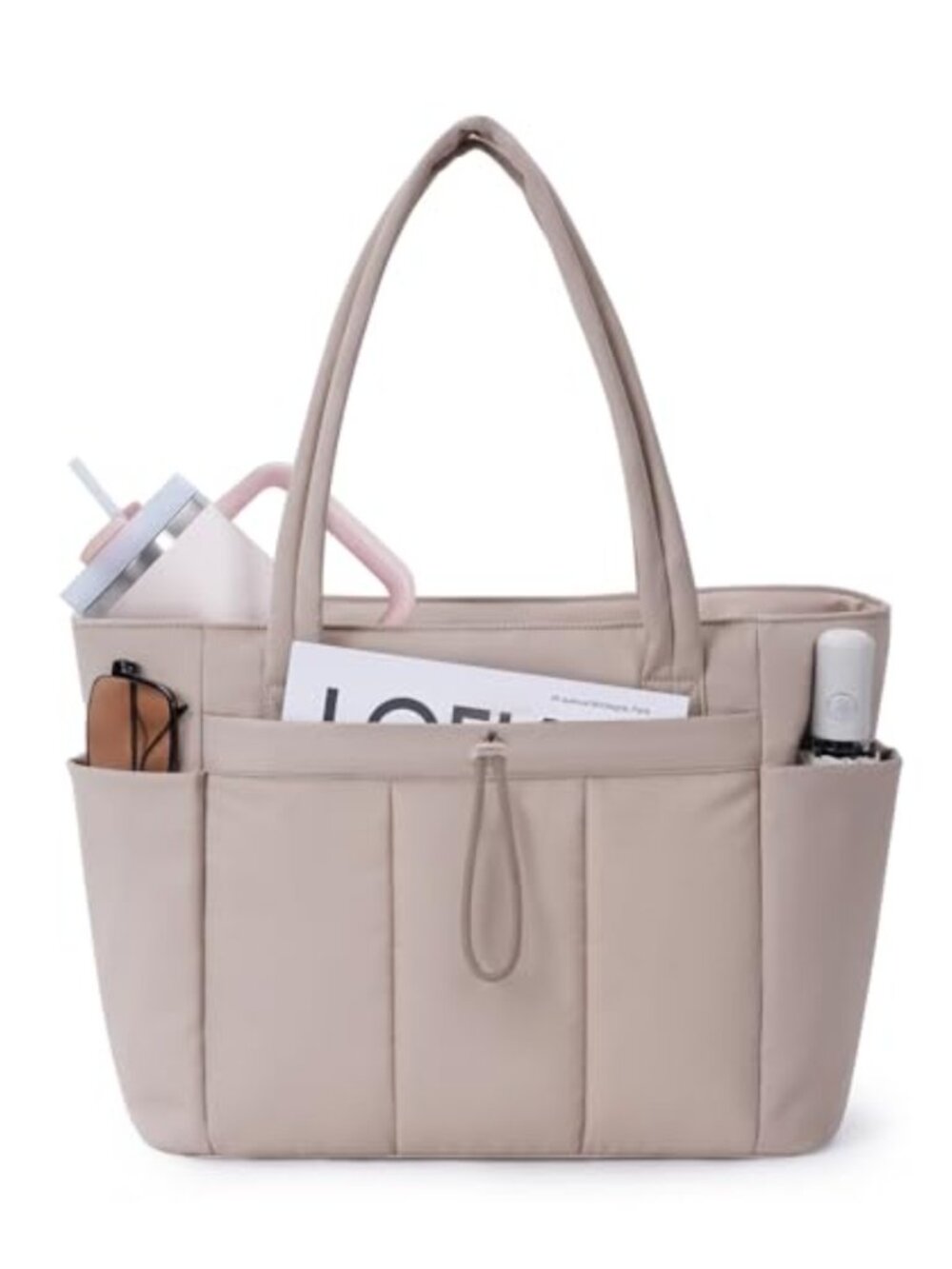 Puffy Tote Bag Women 20L Tumbler-Friendly Laptop 15.6" Work Travel Nurse